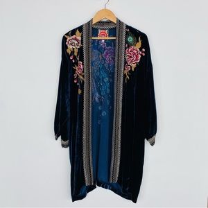 JOHNNY WAS Quito Peacock silk velvet Kimono Womens size XL
